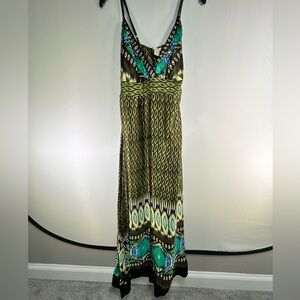 Boston Proper Green and Teal Patterned Maxi Dress